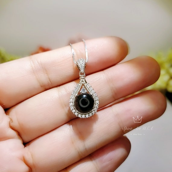 Black Onyx Necklace Round Full 925 Sterling Silver -teardrop Dainty Root Chakra Healing- Protective Black Onyx Pendant #281