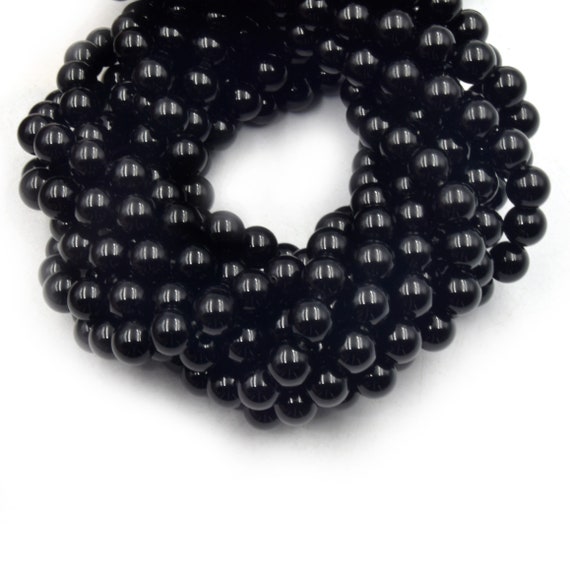 Black Onyx Beads | Smooth Black Onyx Round Beads | 6mm 8mm 10mm | Loose Gemstone Beads
