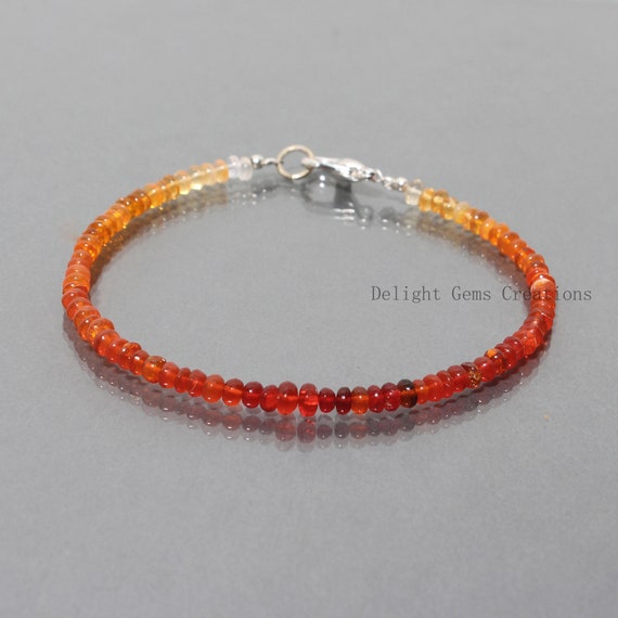 Mexican Fire Opal Bracelet, Sterling Silver, Orange Fire Opal Stone Bracelet, Fire Opal Beaded Bracelet, Opal Rondelles Bracelet,womens Gift