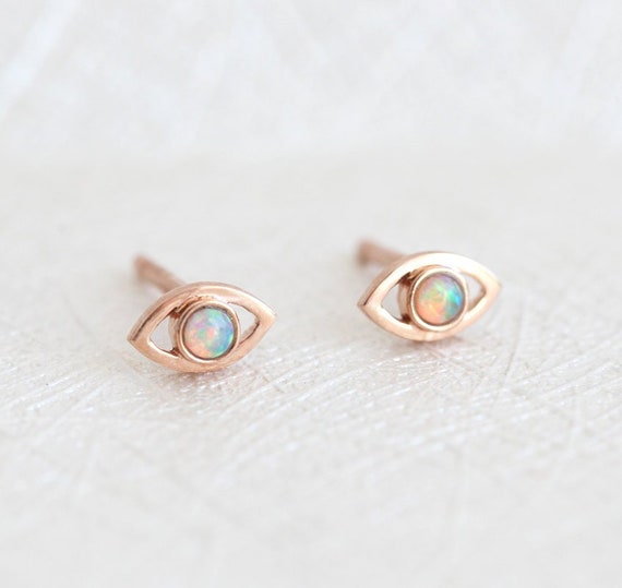 Delicate Gold Opal Stud Earrings, Round Opal Earrings, Baby Earrings, Little Opal Earrings