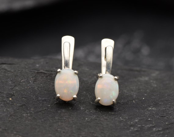 Opal Earrings, Natural Opal, October Birthstone, White Opal Earrings, Fire Opal Earrings, Minimalist Earrings, Australian Opal, 925 Silver