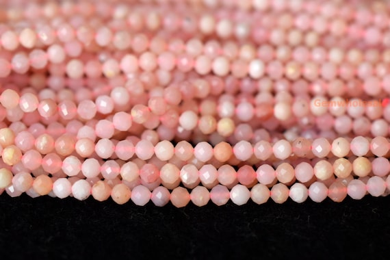 15.5" Natural Pink Opal 2mm Round Faceted Gemstone Beads, Pink Color Semi-precious Stone Lgyo