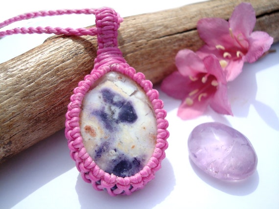 Purple Opal Necklace, Heart Chakra, Pink Stone Pendant, Gaias Gifts, Opal Pendant, Macrame Jewelry, Opal, Stone Necklace, Compassion,gaia