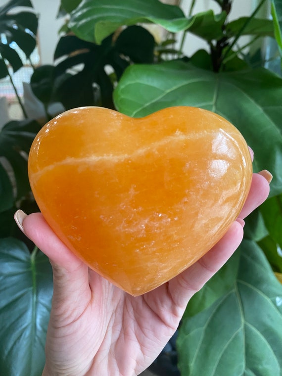 Large Orange Calcite Heart, Extra Gemmy