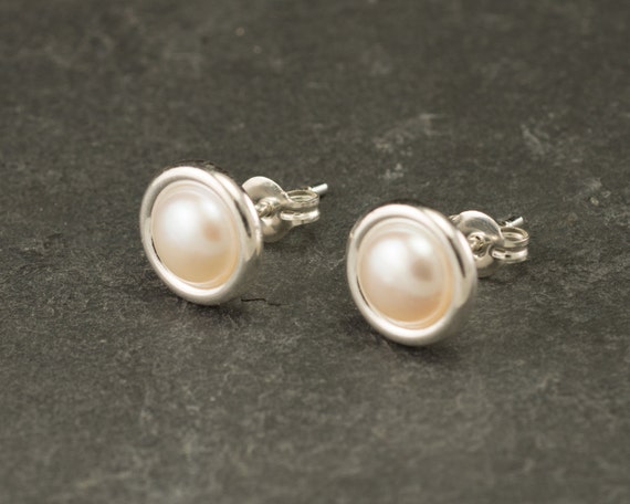 Pearl Studs- Pearl Earrings- Pearl Stud Earrings- June Birthstone- Silver Pearl Earrings- Sterling Silver Studs- Pearl Post Earrings