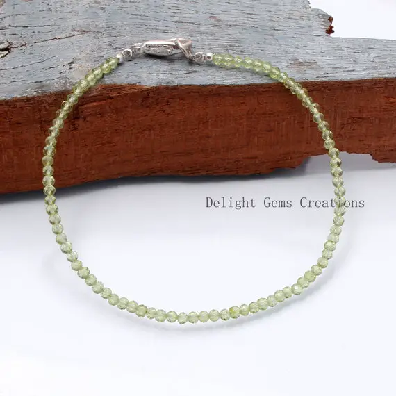 2mm Peridot Beads Bracelet, Peridot Faceted Gemstone Beads Bracelet, Green Bead Peridot Tiny Bead Bracelet, Women's Bracelet, Christmas Gift