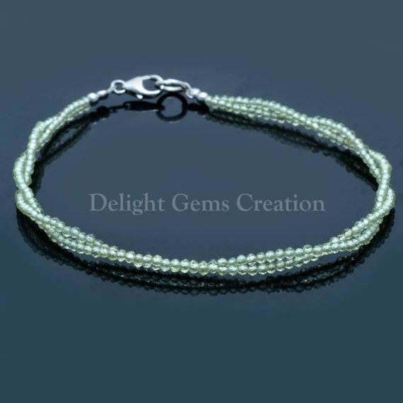 Peridot Beaded Bracelet, Green Peridot Bracelet, 2mm Micro Faceted Round Beads, 2 Strand Bracelet, Friendship Bracelet, Gift To Her
