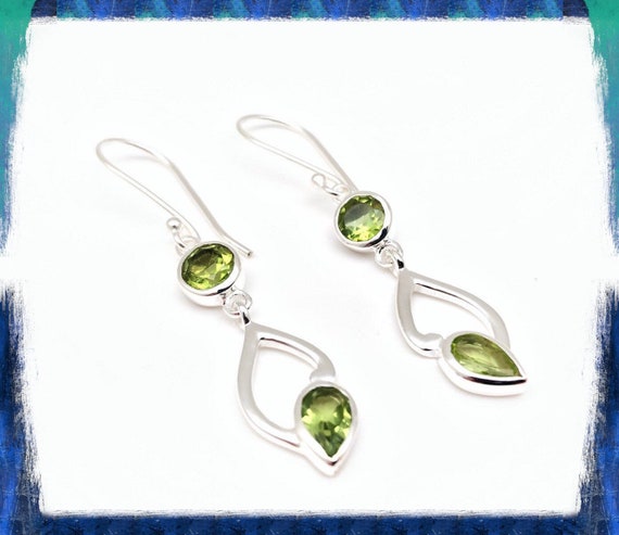 Peridot Earrings Sterling Silver - Green Peridot Earrings - Peridot Silver Earrings