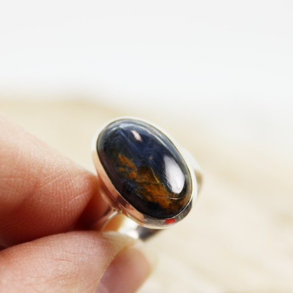 Pietersite Ring Dark Blue Stone Small Ring With Genuine Pietersite Cab Oval Shape Set On Solid 925 Sterling Silver Unisex