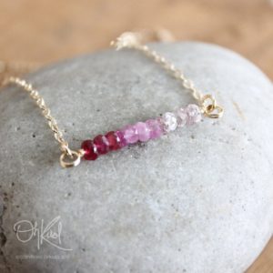 Pink Sapphire Ombre Necklace, Ombre Trend Jewelry, 14K Gold Fill, Pink Ombre Bar Necklace | Natural genuine Pink Sapphire necklaces. Buy crystal jewelry, handmade handcrafted artisan jewelry for women.  Unique handmade gift ideas. #jewelry #beadednecklaces #beadedjewelry #gift #shopping #handmadejewelry #fashion #style #product #necklaces #affiliate #ad