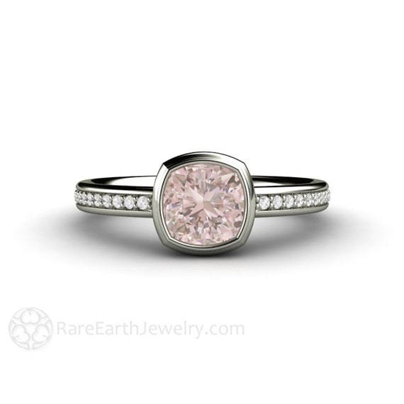 Light Pink Sapphire Engagement Ring Cushion Cut Bezel Set Sapphire Ring Minimalist Design 14k Or 18k Gold Or Platinum