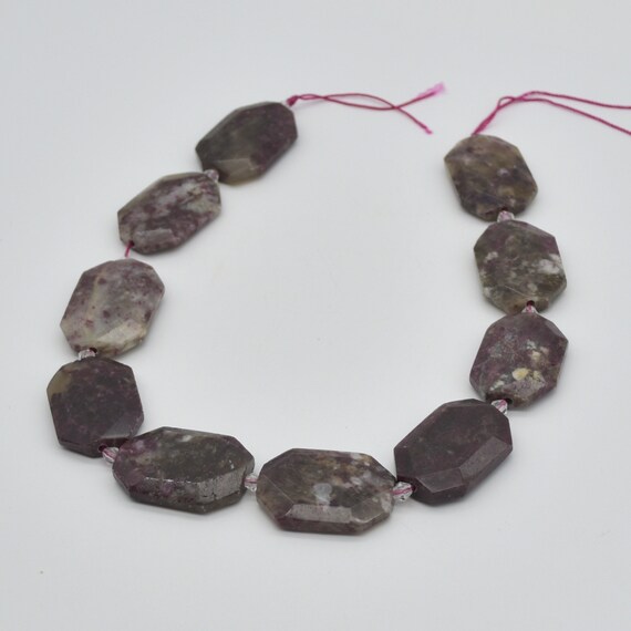 Natural Pink Tourmaline Semi-precious Gemstone Faceted Large Rectangle Pendant / Beads - 15" Strand