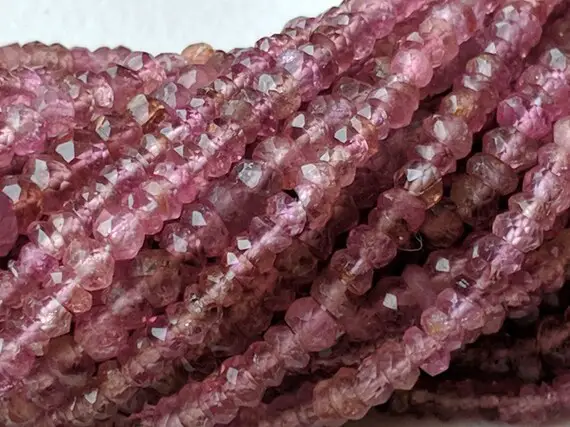 Pink Tourmaline Faceted Rondelle Beads, 3-4mm Natural Pink Tourmaline Beads, 13 Inch Pink Tourmaline Necklace, Pink Tourmaline Bead - Ang138