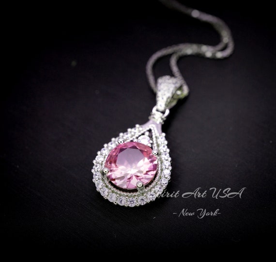Pink Tourmaline Round Necklace - Fuchsia Tourmaline Sterling Silver 8mm 1.5ct  Pink Gemstone #387