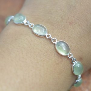 Shop Prehnite Jewelry! Prehnite 925 Sterling Silver Ten Stone Oval Gemstone Adjustable Bracelet | Natural genuine Prehnite jewelry. Buy crystal jewelry, handmade handcrafted artisan jewelry for women.  Unique handmade gift ideas. #jewelry #beadedjewelry #beadedjewelry #gift #shopping #handmadejewelry #fashion #style #product #jewelry #affiliate #ad