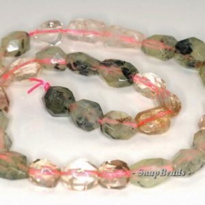 Shop Prehnite Chip & Nugget Beads! 16×11-10x9mm Prehnite Smoky Rock Crystal Mix Quartz Gemstone Faceted Nugget Loose Beads 7.5 inch Half Strand (90191139-B40-583) | Natural genuine chip Prehnite beads for beading and jewelry making.  #jewelry #beads #beadedjewelry #diyjewelry #jewelrymaking #beadstore #beading #affiliate #ad