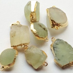 25-40mm Raw Prehnite Connectors, Prehnite Gold Connectors, Rough Prehnite Gemstone Double Loop Connector For Jewelry (2Pcs To 4Pcs Options) | Natural genuine chip Prehnite beads for beading and jewelry making.  #jewelry #beads #beadedjewelry #diyjewelry #jewelrymaking #beadstore #beading #affiliate #ad