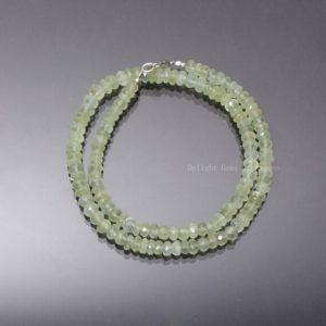 Shop Prehnite Necklaces! AAA++ Prehnite Gemstone Faceted Rondelle Beads Necklace, 6mm-7mm Prehnite Beaded Necklace, Women's Necklace, 18" Inches necklace | Natural genuine Prehnite necklaces. Buy crystal jewelry, handmade handcrafted artisan jewelry for women.  Unique handmade gift ideas. #jewelry #beadednecklaces #beadedjewelry #gift #shopping #handmadejewelry #fashion #style #product #necklaces #affiliate #ad