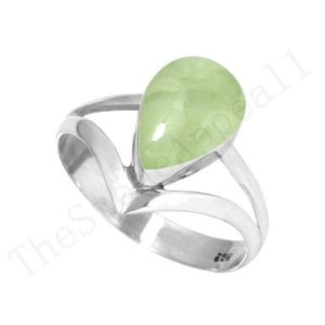 Shop Prehnite Rings! Beautiful Prehnite Ring, 925 Sterling Silver, Pear Gemstone, Split Band, Silver Band, Bohemian Ring, Affordable Ring, Women Ring, Gift Ring | Natural genuine Prehnite rings, simple unique handcrafted gemstone rings. #rings #jewelry #shopping #gift #handmade #fashion #style #affiliate #ad