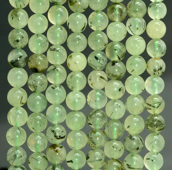 8mm Prehnite Gemstone Grade Aa Rutilated Green Round Loose Beads 7.5 Inch Half Strand (10233578 H-38)