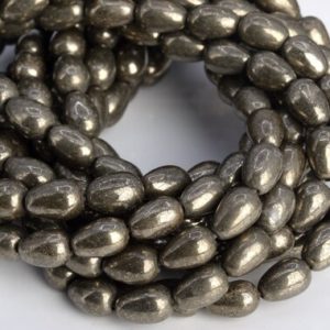 Shop Pyrite Bead Shapes! 6x9MM Copper Pyrite Beads Teardrop Grade AAA Genuine Natural Gemstone Half Strand Loose Beads 7.5" BULK LOT 1,3,5,10 and 50 (104775h-1304) | Natural genuine other-shape Pyrite beads for beading and jewelry making.  #jewelry #beads #beadedjewelry #diyjewelry #jewelrymaking #beadstore #beading #affiliate #ad