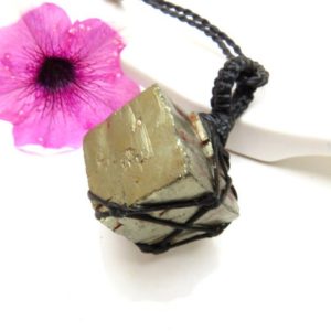Shop Pyrite Pendants! Pyrite pendant necklace, Golden Pyrite necklace, Cubic Pyrite, Gold necklace, Healing stone, Chakra necklace, raw crystal, Macrame jewelry | Natural genuine Pyrite pendants. Buy crystal jewelry, handmade handcrafted artisan jewelry for women.  Unique handmade gift ideas. #jewelry #beadedpendants #beadedjewelry #gift #shopping #handmadejewelry #fashion #style #product #pendants #affiliate #ad