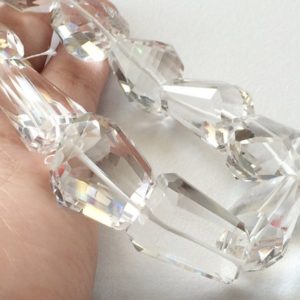 Shop Quartz Chip & Nugget Beads! 22x12mm To 20x11mm Clear Crystal Quartz Faceted Nuggets, Crystal Quartz Tumbles, Crystal Faceted Beads (4IN To 16IN Options) -NN0014 | Natural genuine chip Quartz beads for beading and jewelry making.  #jewelry #beads #beadedjewelry #diyjewelry #jewelrymaking #beadstore #beading #affiliate #ad