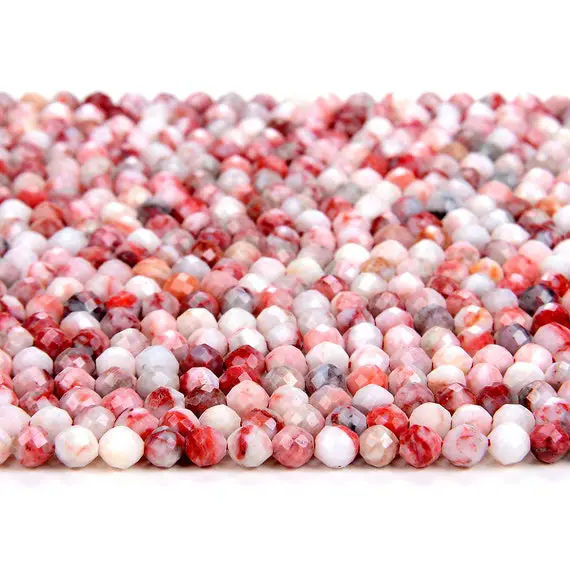 3mm Rare Cinnabrite, Cinnabar In Quartz Matrix Gemstone Micro Faceted Round Beads 15.5 Inch Full Strand Lot 1,2,6,12 And 50 (80008446-a291)