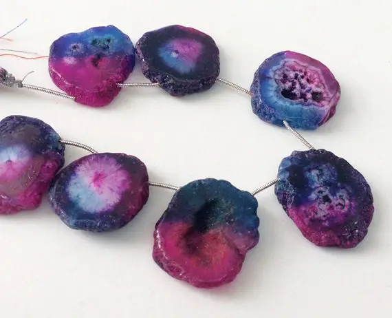 27-38mm Solar Quartz Beads, Shaded Pink & Blue Colored Slices, Solar Quartz Slices For Jewelry, Solar Quartz For Necklace, 6 Pcs - Ks3139