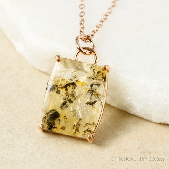 Champagne Yellow Dendrite Quartz Necklace, Nature Inspired Jewelry