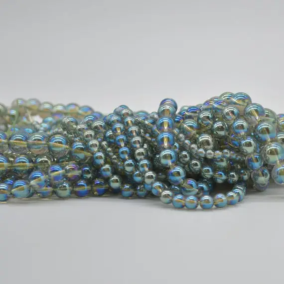 Natural Rock Crystal (plated Colour #2- Green / Blue ) Semi-precious Gemstone Round Beads - 4mm, 6mm, 8mm, 10mm - 15"