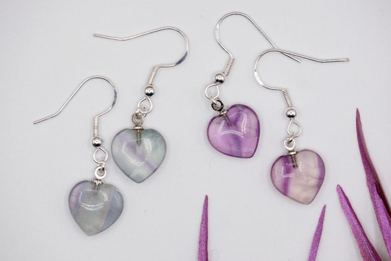 0.5'' Rainbow Fluorite Heart Dangle Earrings 925 Sterling Silver Ear Wires 0.5'' Rainbow Fluorite Heart Dangle Earrings 925 Sterling Silver Ear Wires