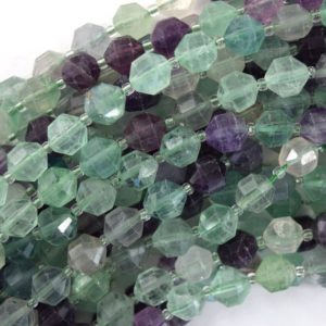 Natural Rainbow Fluorite Prism Double Point Cut Faceted Beads 15.5" 10mm