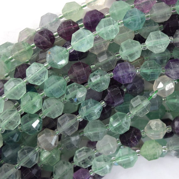 Natural Rainbow Fluorite Prism Double Point Cut Faceted Beads 15.5" 10mm Natural Rainbow Fluorite Prism Double Point Cut Faceted Beads 15.5" 10mm