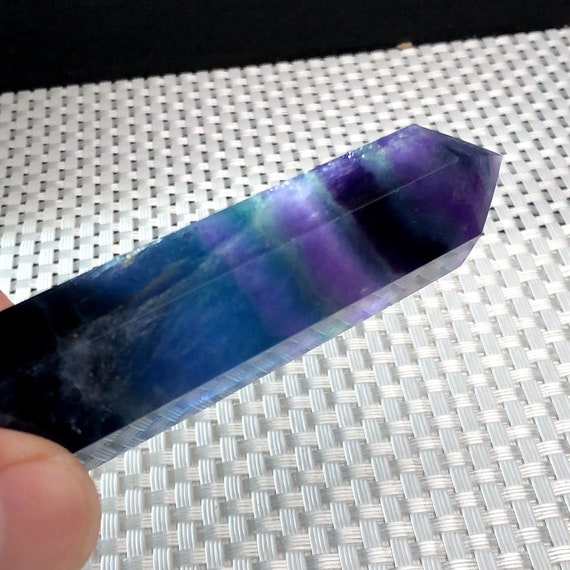 Natural Rainbow Fluorite Double Terminated Crystal Points,stunning Rare Hand Made Blue/purple Fluorite Vogel Wand/reiki Heal Meditation Gift