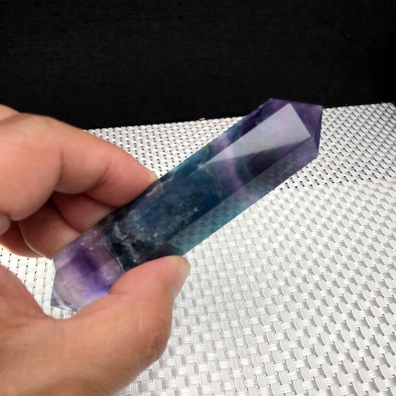 Natural Rainbow Fluorite Double Terminated Crystal Points,stunning Rare Hand Made Blue/purple Fluorite Vogel Wand/reiki Heal Meditation Gift