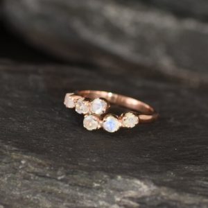 Shop Rainbow Moonstone Rings! Moonstone Band, Rose Gold Ring, Natural Rainbow Moonstone, June Birthstone, Asymmetric Ring, Stackable Band, Gold Plated Ring, Vermeil Ring | Natural genuine Rainbow Moonstone rings, simple unique handcrafted gemstone rings. #rings #jewelry #shopping #gift #handmade #fashion #style #affiliate #ad