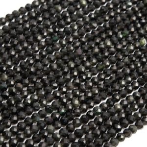 Shop Rainbow Obsidian Beads! 3MM Rainbow Obsidian Beads Grade AAA Genuine Natural Gemstone Full Strand Faceted Round Loose Beads 15.5" Bulk Lot Options (107172-2304) | Natural genuine faceted Rainbow Obsidian beads for beading and jewelry making.  #jewelry #beads #beadedjewelry #diyjewelry #jewelrymaking #beadstore #beading #affiliate #ad
