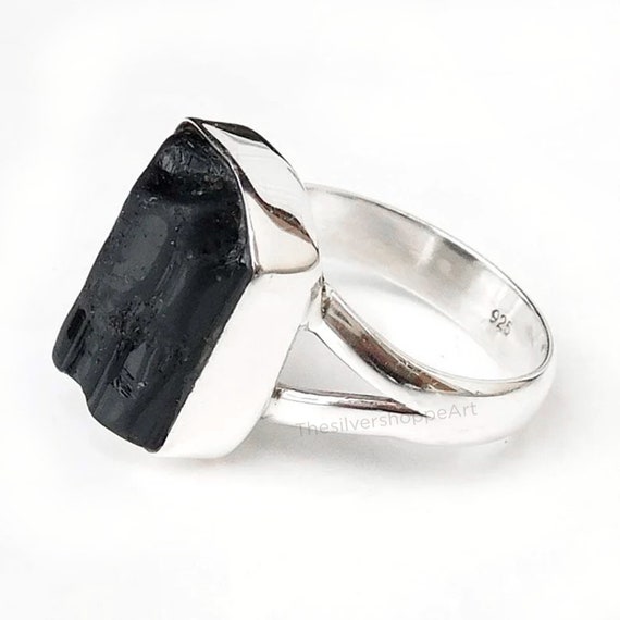 Raw Black Tourmaline Ring, Tourmaline Rough Ring, Handmade Tourmaline Ring, Baho Ring, 925 Sterling Silver, Gift For Her, Christmas Sale