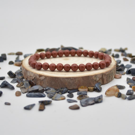 Red Jasper Gemstone Round Beads Bracelet Sample Strand - 6mm, 8mm Or 10mm Sizes - 7.5" Long