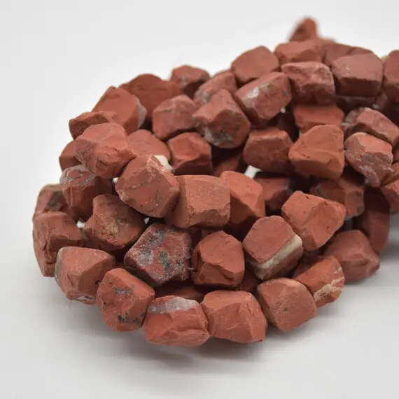 Raw Natural Red Jasper Semi-precious Gemstone Chunky Nugget Beads - 15mm - 18mm X 13mm - 15mm - 15" Strand