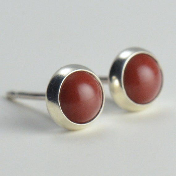 Red Jasper 5mm Sterling Silver Stud Earrings Pair