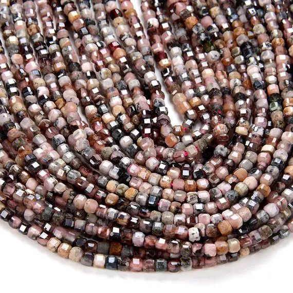 2mm Natural Argentina Rhodochrosite Gemstone Micro Faceted Diamond Cut Cube Loose Beads Bulk Lot 1,2,6,12 And 50 (p39)