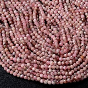 Shop Rhodochrosite Faceted Beads! 3-4MM Argentina Rhodochrosite Gemstone Grade AA Micro Faceted Round Beads 15.5 inch Full Strand BULK LOT 1,2,6,12 and 50 (80009553-P45) | Natural genuine faceted Rhodochrosite beads for beading and jewelry making.  #jewelry #beads #beadedjewelry #diyjewelry #jewelrymaking #beadstore #beading #affiliate #ad