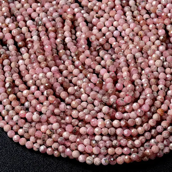3-4mm Argentina Rhodochrosite Gemstone Grade Aa Micro Faceted Round Beads 15.5 Inch Full Strand Bulk Lot 1,2,6,12 And 50 (80009553-p45)