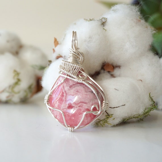 Rhodochrosite Pendant, Healing Crystal Necklace, Pink Heart Chakra Stone, 50th Birthday Gift For Women, Like A Sister Gift