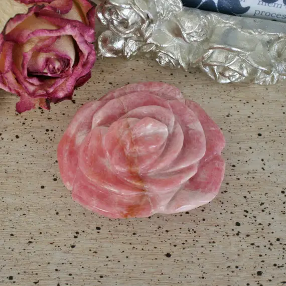 Rhodochrosite Rose Carving, Hands Carved Flower From Capilitas, Argentina, 2.11"1.83"x0.80"