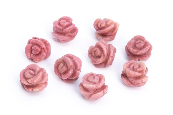5 Beads Haitian Flower Rhodonite Handcrafted Beads Rose Carved Genuine Natural Flower  Gemstone 8mm 10mm 12mm 14mm Bulk Lot Options
