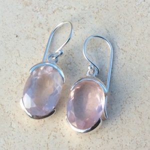 Gift for Mother in Law, Gemstone Silver Drop Earrings, Rose Quartz Oval Drops | Natural genuine Array earrings. Buy crystal jewelry, handmade handcrafted artisan jewelry for women.  Unique handmade gift ideas. #jewelry #beadedearrings #beadedjewelry #gift #shopping #handmadejewelry #fashion #style #product #earrings #affiliate #ad