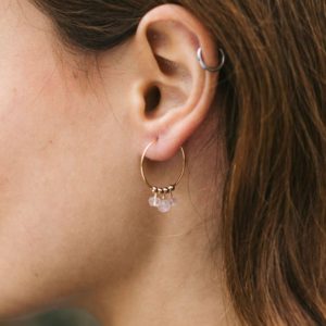 Rose quartz hoop earrings. Boho earrings gift for her. Rose quartz earrings handmade. Gold hoop earrings. Beaded earrings. Crystal earrings. | Natural genuine Rose Quartz earrings. Buy crystal jewelry, handmade handcrafted artisan jewelry for women.  Unique handmade gift ideas. #jewelry #beadedearrings #beadedjewelry #gift #shopping #handmadejewelry #fashion #style #product #earrings #affiliate #ad